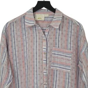 Anthropologie Maeve Oversized Button Shirt S Red White Blue Striped Polka Dot